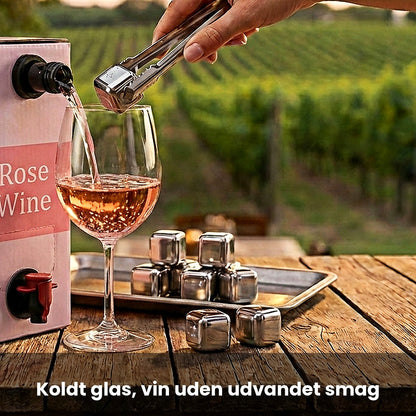 Stalen ijsblokjes in een glas rosé